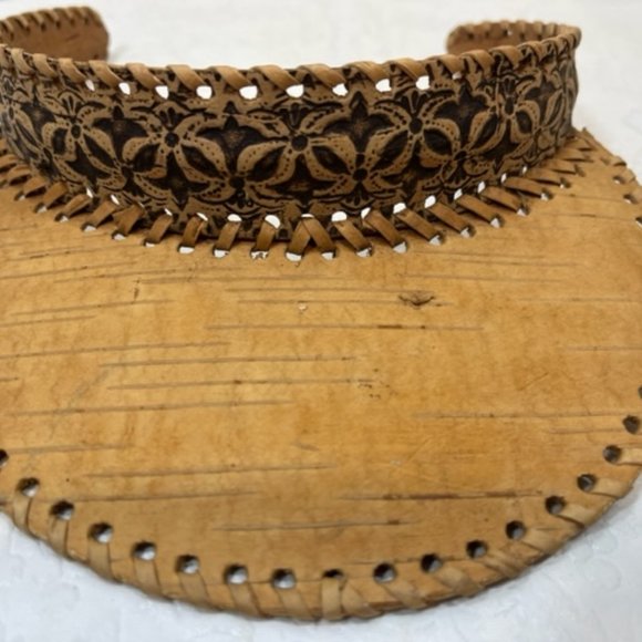 Handmade Natural Wicker Hair Band/Sun Visor From Birch Bark Floral Design - Picture 6 of 6